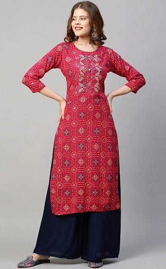 Red Pure Mashru Silk Stitched Kurta with Mirror Work – Khinkhwab