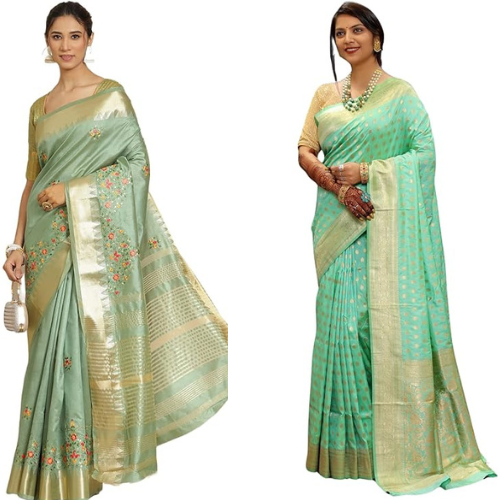 Women's Kerala Kasavu Tissue Saree With Running Blouse